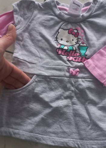 Kız Çocuk Uzun Kollu Gri Hello Kitty Tişört - Görsel 3