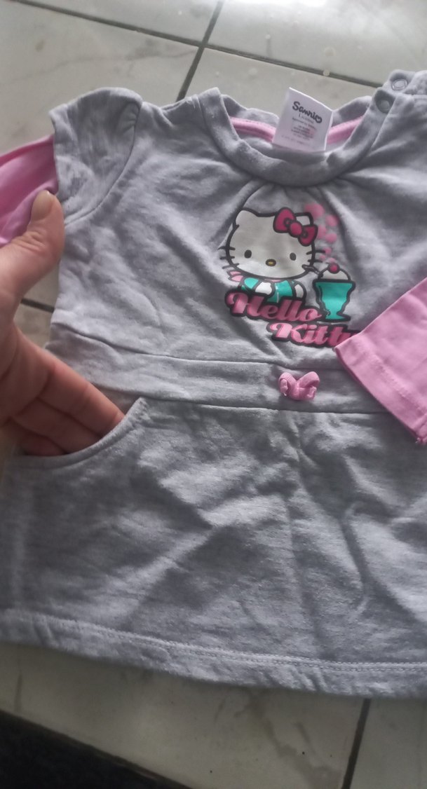 Kız Çocuk Uzun Kollu Gri Hello Kitty Tişört - Görsel 3