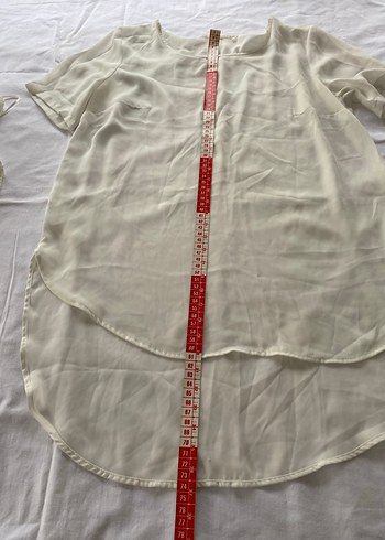 Beyaz Keten Hamile Bluzu, Kısa Kollu, Salaş Kesim - Görsel 2