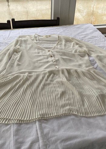 Beyaz Keten Hamile Bluzu, Kısa Kollu, Salaş Kesim - Görsel 4