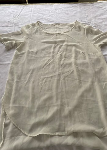 Beyaz Keten Hamile Bluzu, Kısa Kollu, Salaş Kesim - Görsel 3