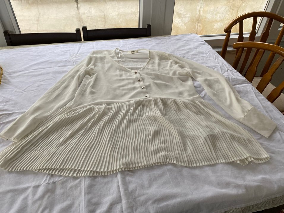 Beyaz Keten Hamile Bluzu, Kısa Kollu, Salaş Kesim - Görsel 4