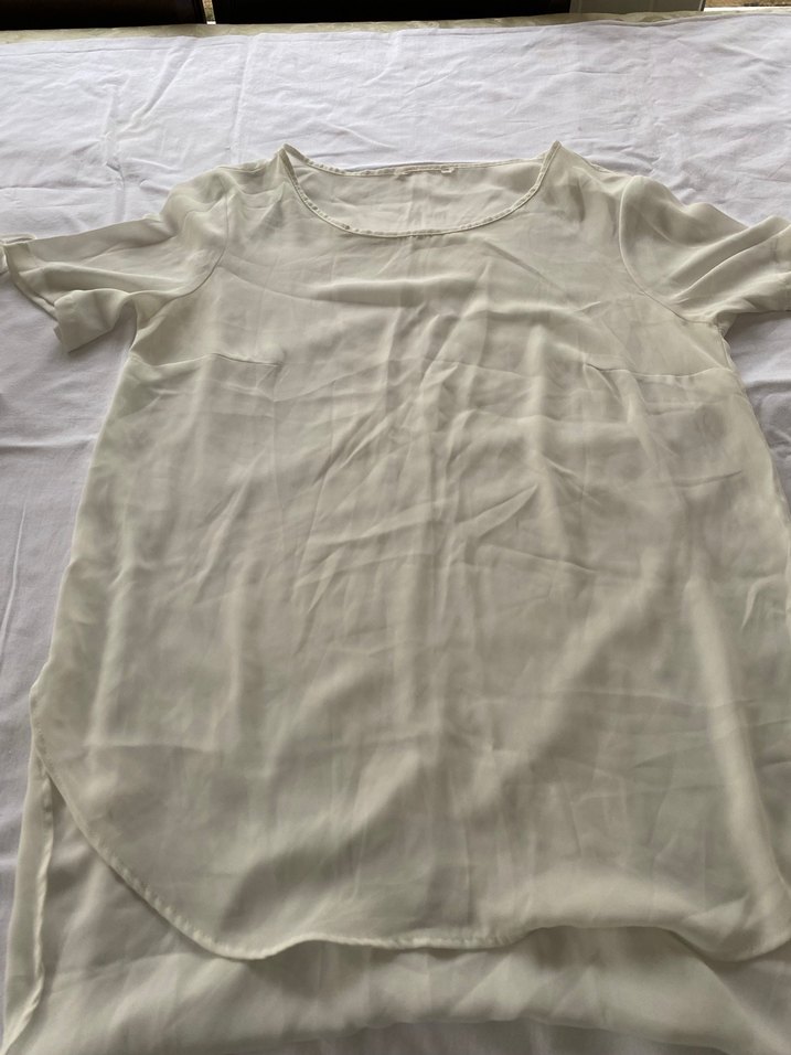 Beyaz Keten Hamile Bluzu, Kısa Kollu, Salaş Kesim - Görsel 3