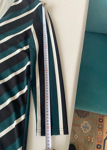 Çizgili V Yaka Midi Triko Elbise - Görsel 4