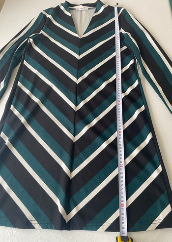 Çizgili V Yaka Midi Triko Elbise - Görsel 3