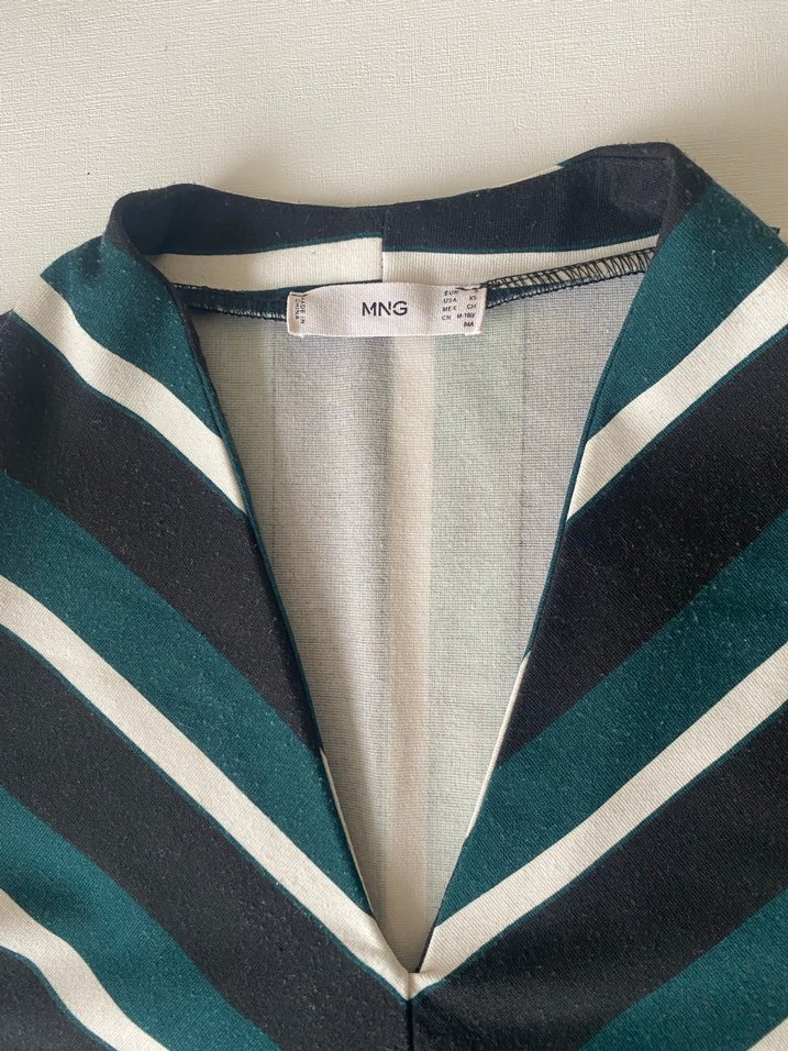 Çizgili V Yaka Midi Triko Elbise - Görsel 2