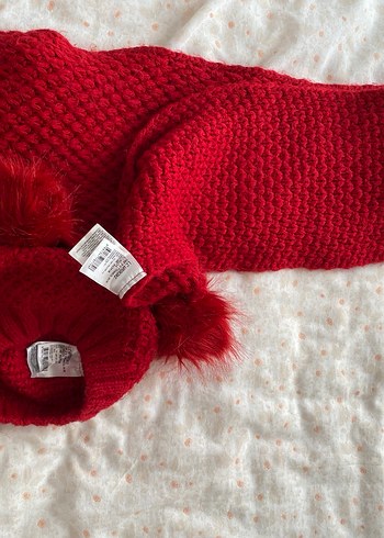 Kırmızı Örgü Çocuk Bere ve Atkı Seti - Görsel 4