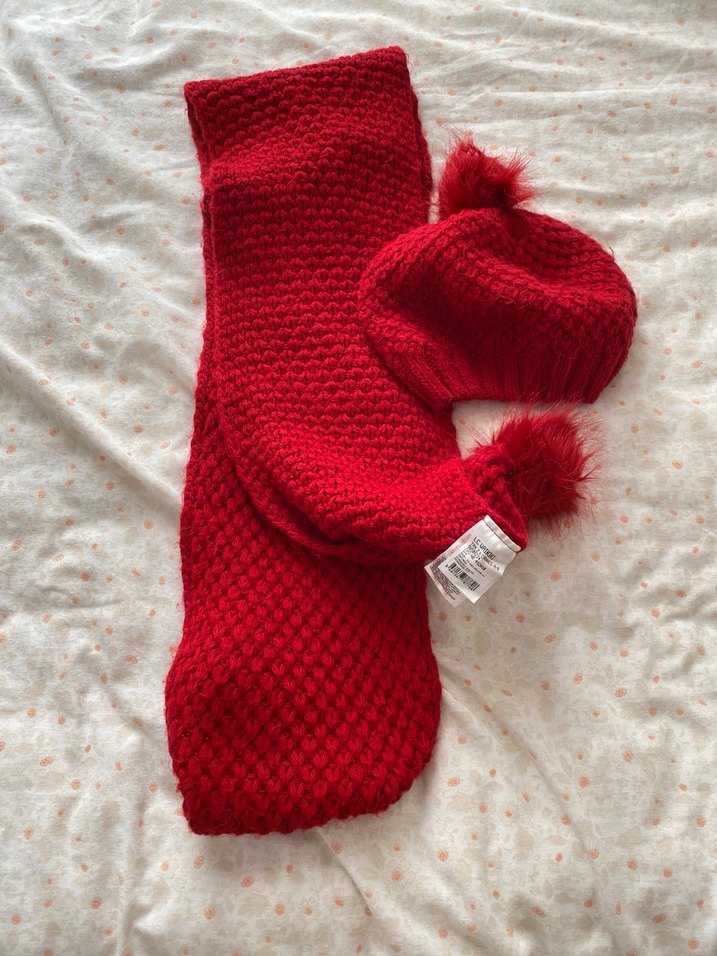 Kırmızı Örgü Çocuk Bere ve Atkı Seti - Görsel 2