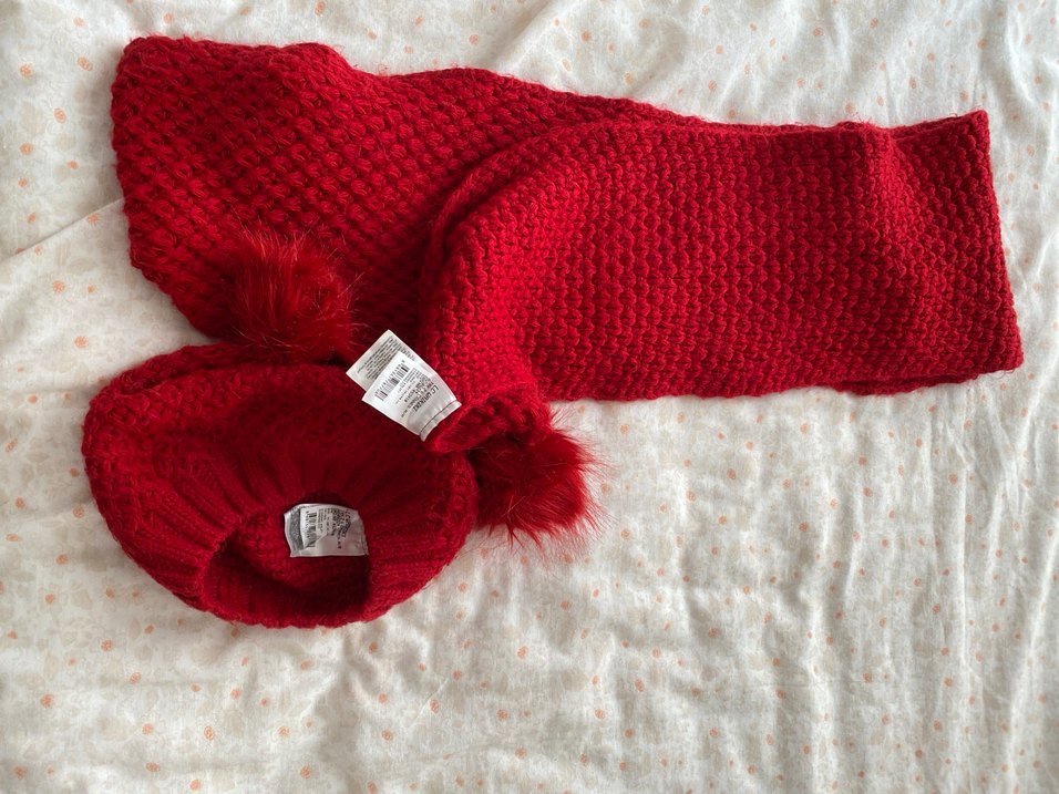 Kırmızı Örgü Çocuk Bere ve Atkı Seti - Görsel 4