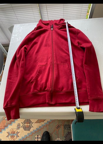 Kırmızı Fermuarlı Erkek Sweatshirt kapşonlu - Görsel 2