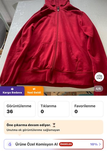 Kırmızı Fermuarlı Erkek Sweatshirt kapşonlu - Görsel 4