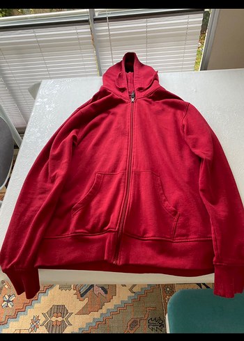 Kırmızı Fermuarlı Erkek Sweatshirt kapşonlu - Görsel 7