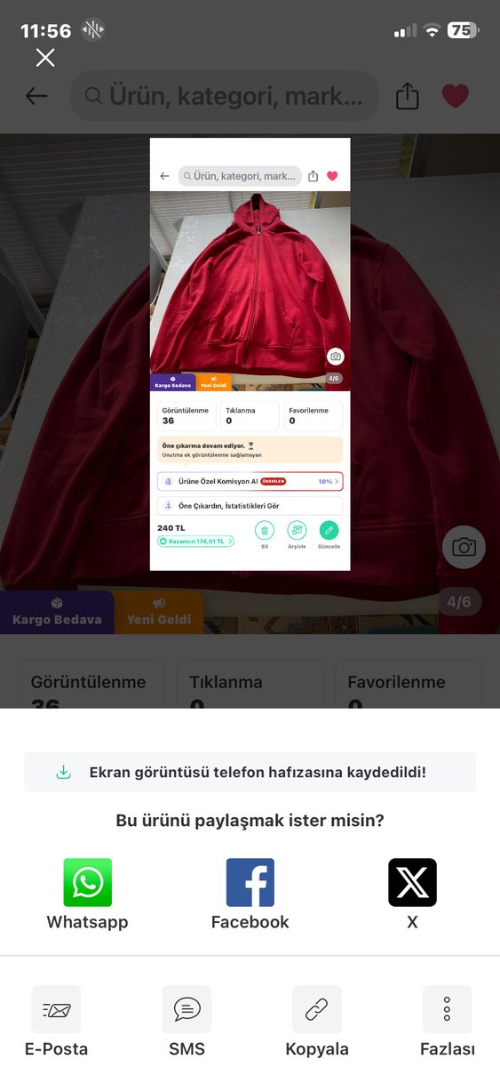 Kırmızı Fermuarlı Erkek Sweatshirt kapşonlu - Görsel 5