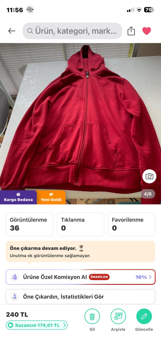 Kırmızı Fermuarlı Erkek Sweatshirt kapşonlu - Görsel 4