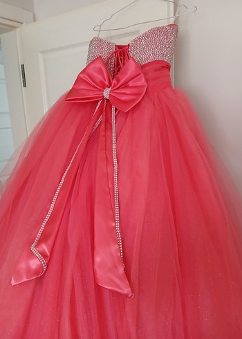 Pembe Straplez Uzun Abiye Elbise - Görsel 5