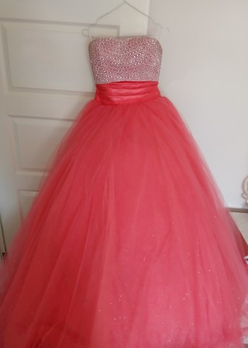 Pembe Straplez Uzun Abiye Elbise - Görsel 9