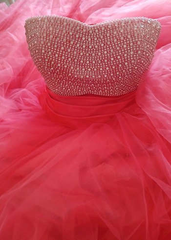 Pembe Straplez Uzun Abiye Elbise - Görsel 8