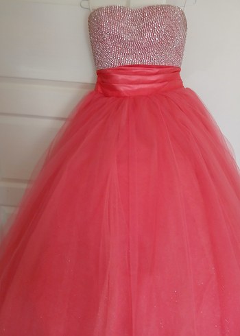 Pembe Straplez Uzun Abiye Elbise - Görsel 6