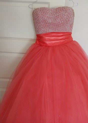 Pembe Straplez Uzun Abiye Elbise - Görsel 7