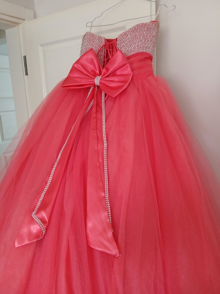 Pembe Straplez Uzun Abiye Elbise - Görsel 5