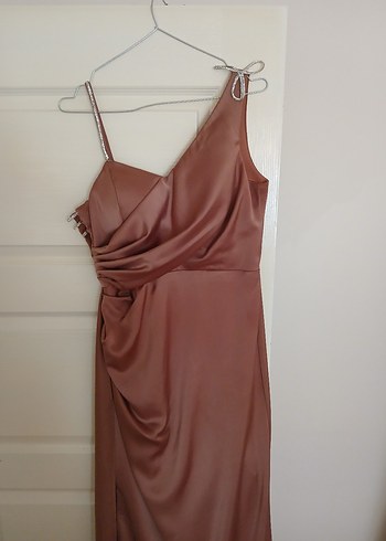 Bej Drapeli Uzun Abiye Elbise - Görsel 6