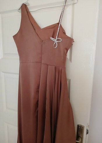 Bej Drapeli Uzun Abiye Elbise - Görsel 5