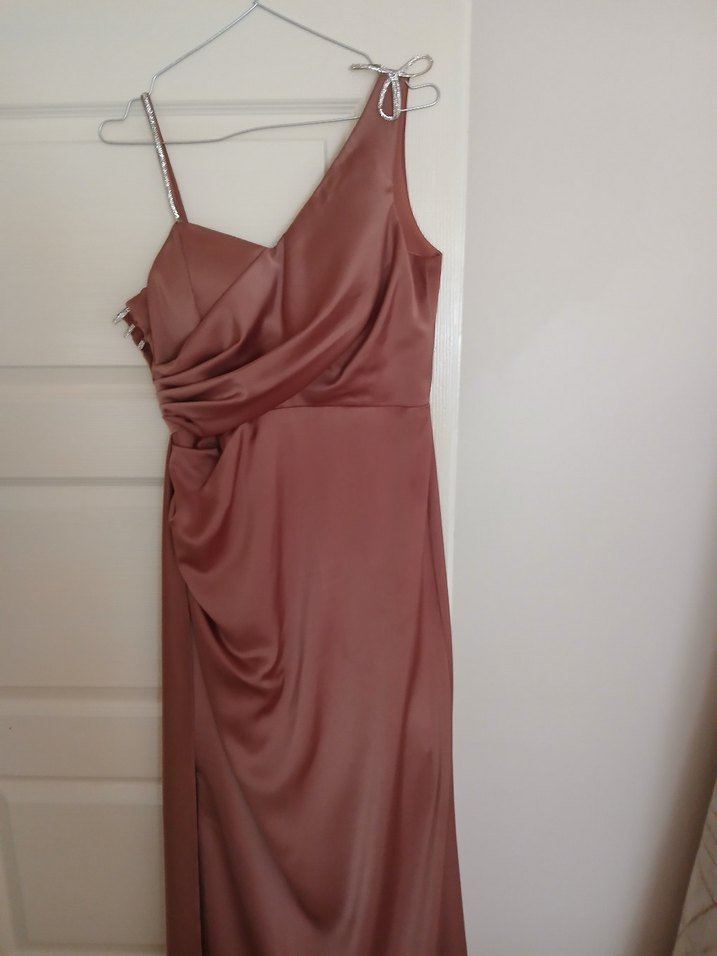 Bej Drapeli Uzun Abiye Elbise - Görsel 3