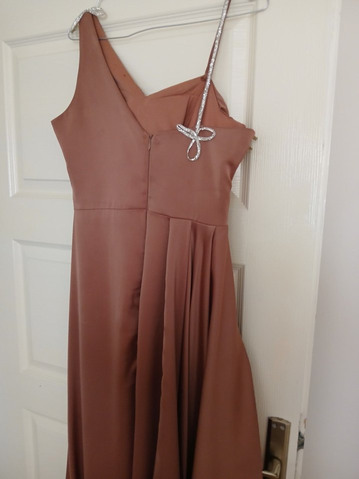 Bej Drapeli Uzun Abiye Elbise - Görsel 5