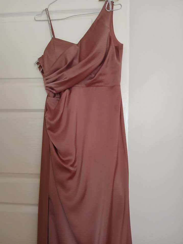 Bej Drapeli Uzun Abiye Elbise - Görsel 4