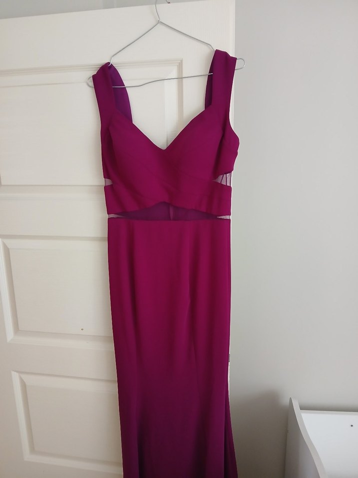 Mor V Yaka Uzun Drapeli Abiye Elbise - Görsel 3