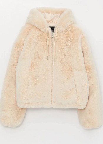 LCW Bej Kapüşonlu Peluş Kadın mont