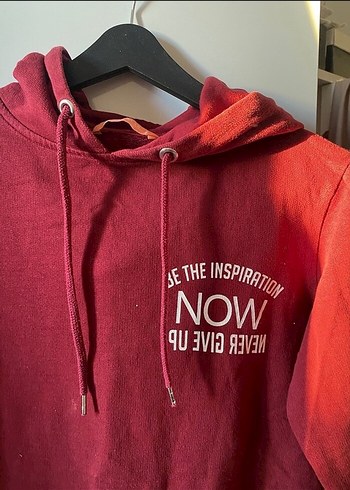 xs Beden Bordo Kapüşonlu Rahat Kesim Sweatshirt
