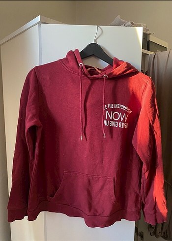 Bordo Kapüşonlu Rahat Kesim Sweatshirt
