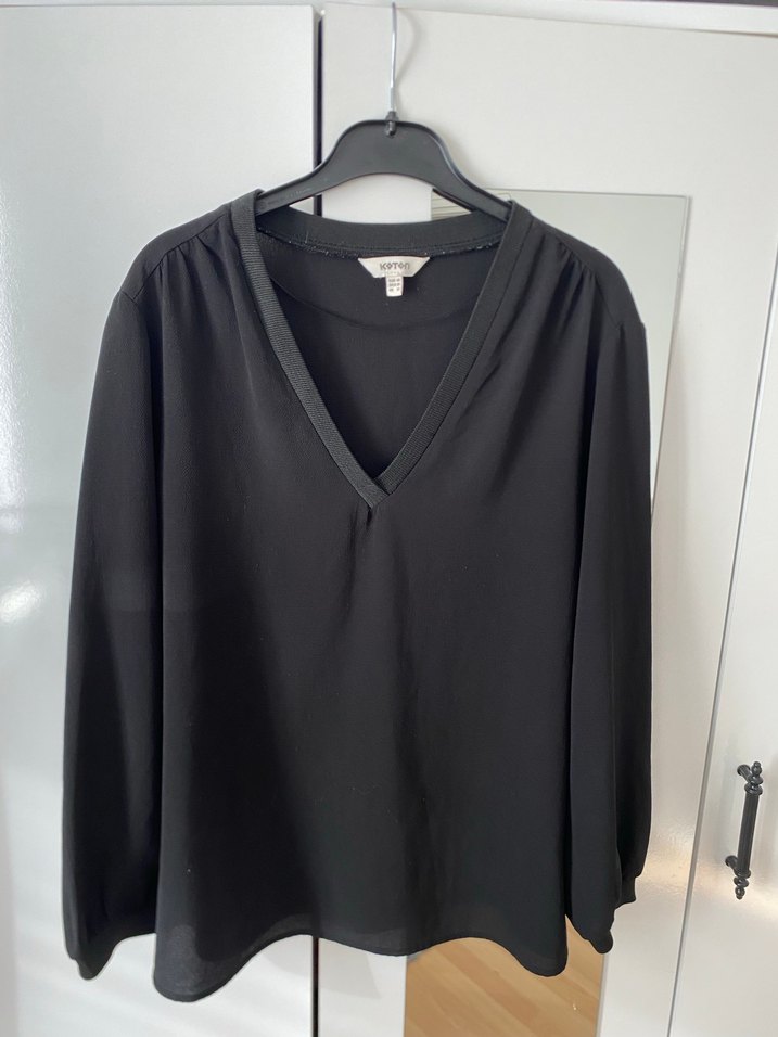 V Yaka Siyah Midi Kadın Bluz - Görsel 3