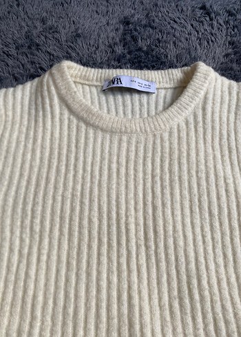 Zara Kısa Kollu Beyaz Örgü Kadın Kazak - Görsel 3