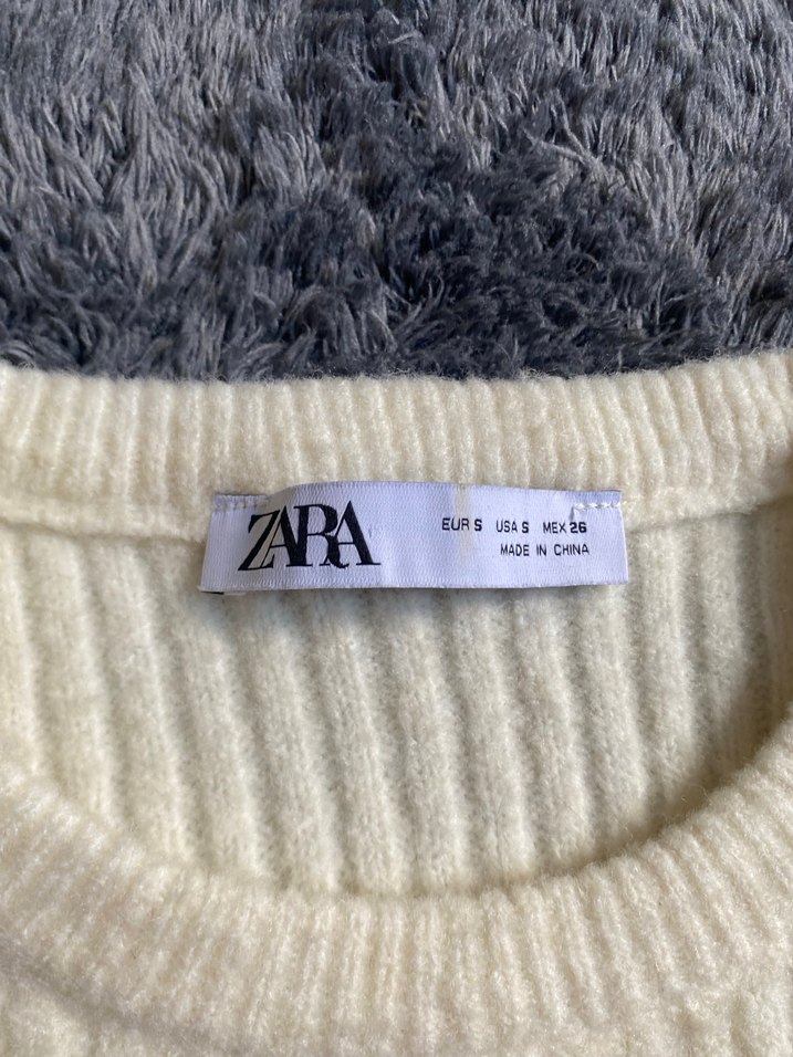 Zara Kısa Kollu Beyaz Örgü Kadın Kazak - Görsel 2