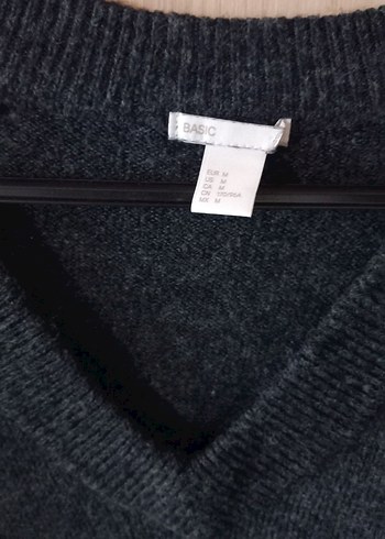 Gri V Yakalı Örgü Kadın Kazak - Görsel 3