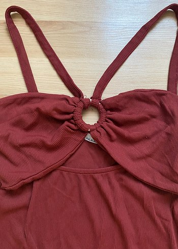 m Beden Bordo Strappy Midi Elbise
