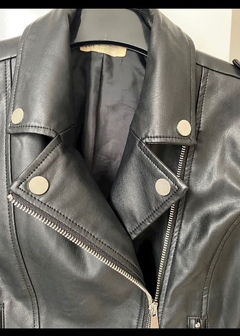 H&M Kadın Siyah Biker Deri Ceket