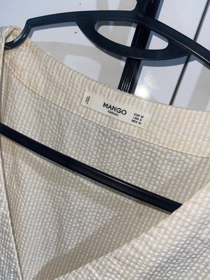 Mango Beyaz Keten Düğmeli Midi Elbise - Görsel 3