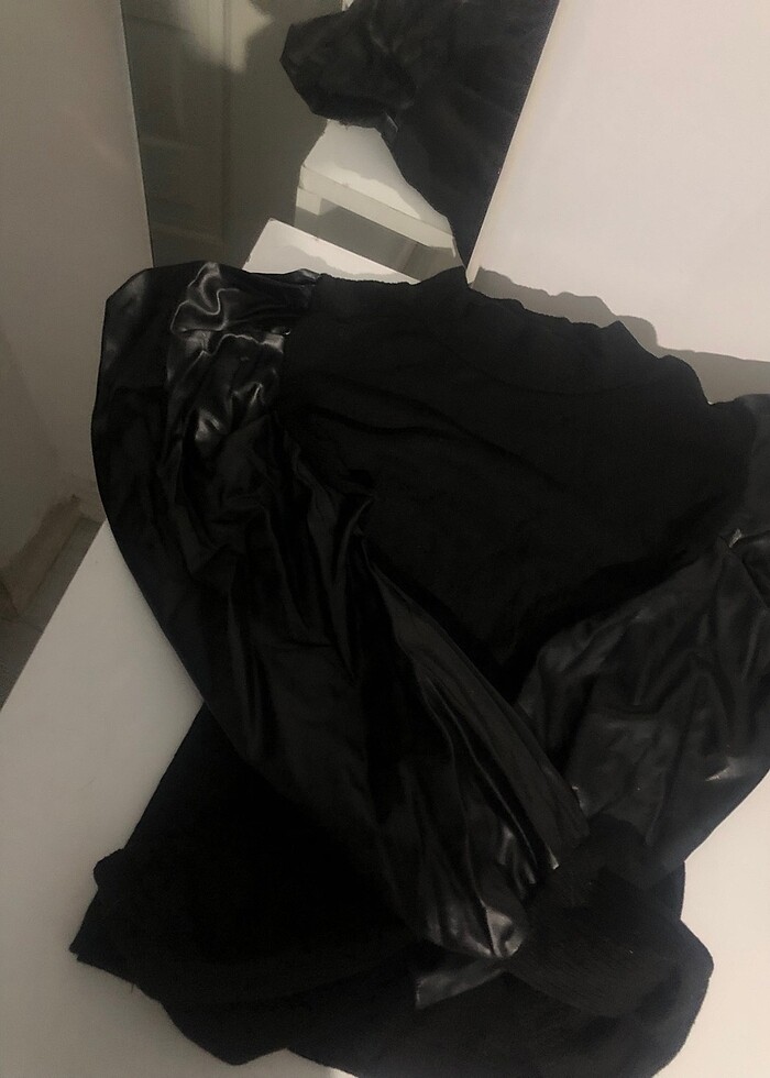 Kolları deri bluz - Görsel 3