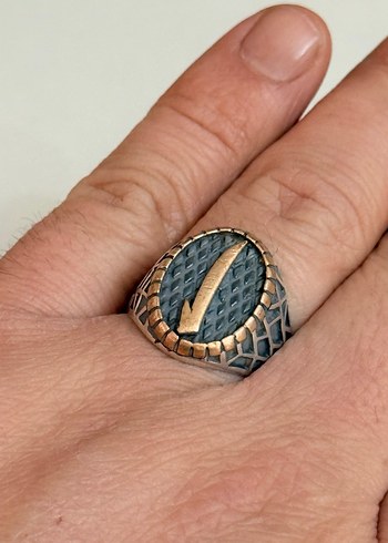 925 AYAR GÜMÜŞ VAV HARFLİ YÜZÜK - Görsel 5