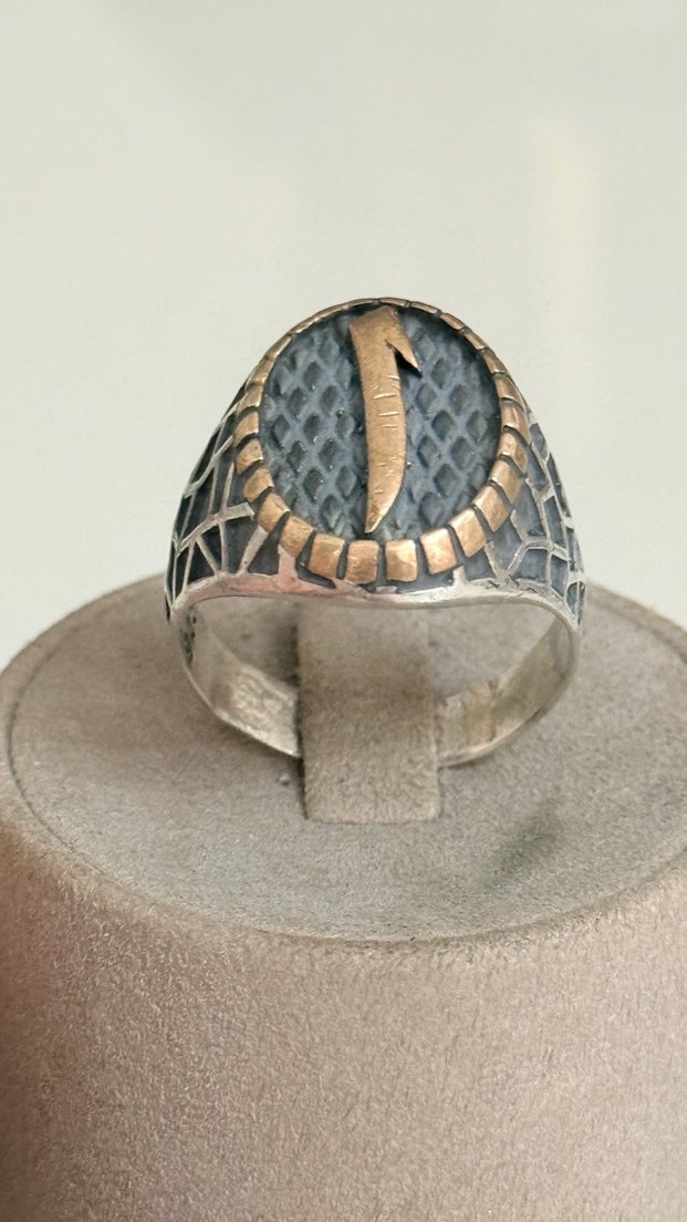 925 AYAR GÜMÜŞ VAV HARFLİ YÜZÜK - Görsel 4