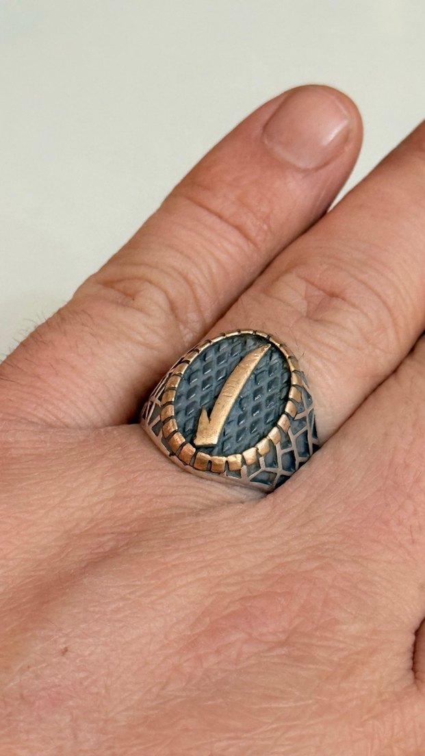 925 AYAR GÜMÜŞ VAV HARFLİ YÜZÜK - Görsel 5