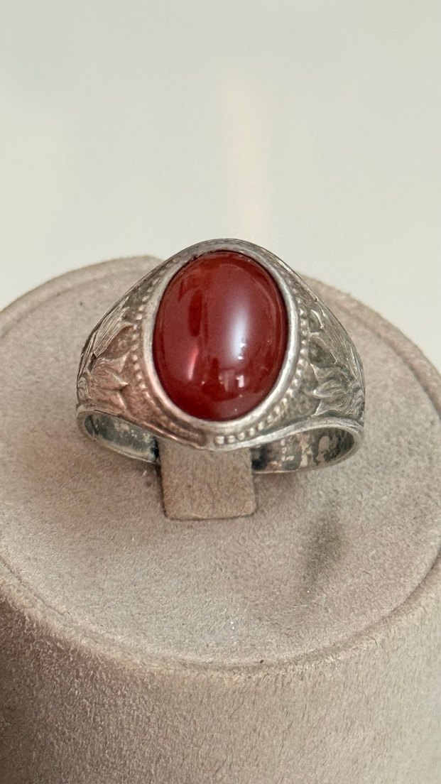 925 AYAR GÜMÜŞ AKİK TAŞLI YÜZÜK - Görsel 2