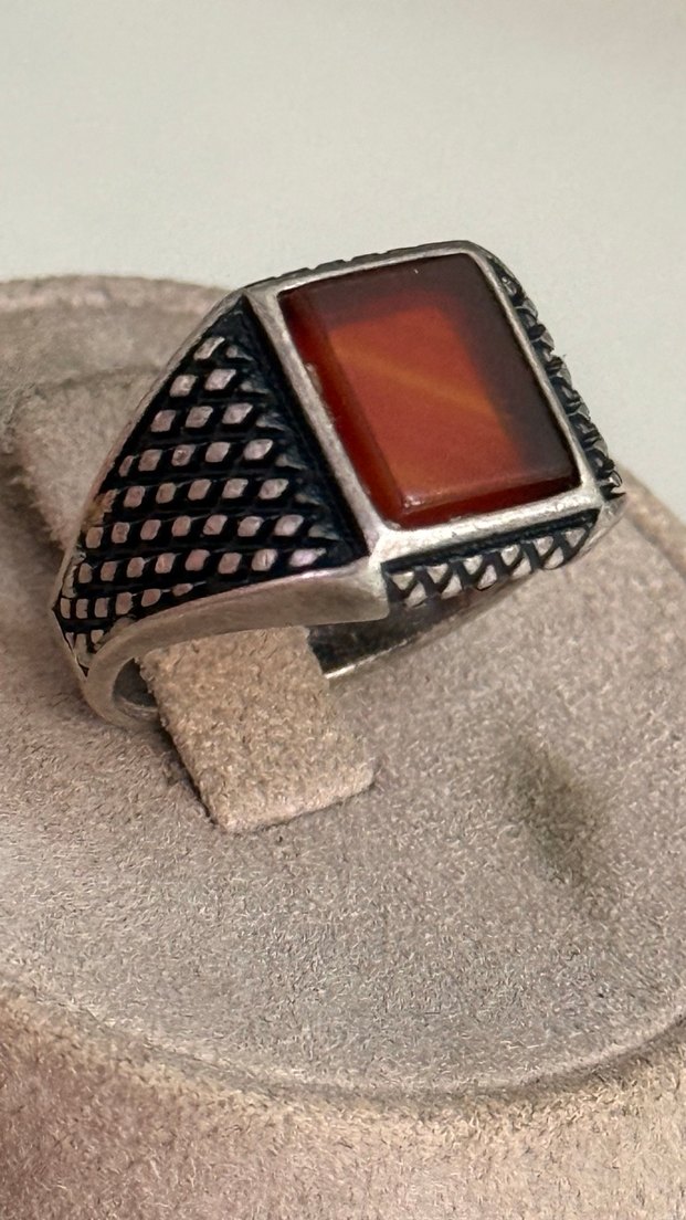 925 AYAR GÜMÜŞ ESKİ AKİK TAŞLI YÜZÜK - Görsel 4