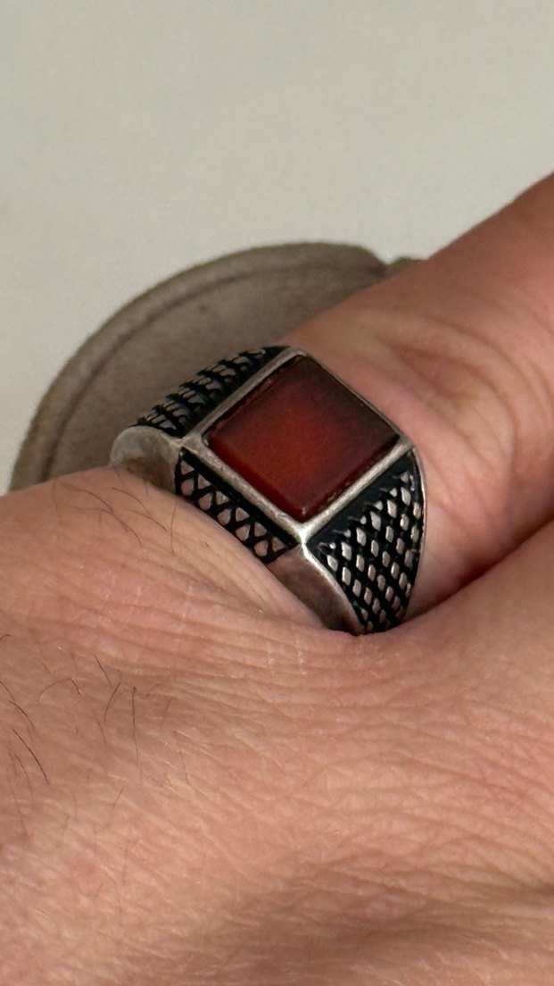 925 AYAR GÜMÜŞ ESKİ AKİK TAŞLI YÜZÜK - Görsel 3