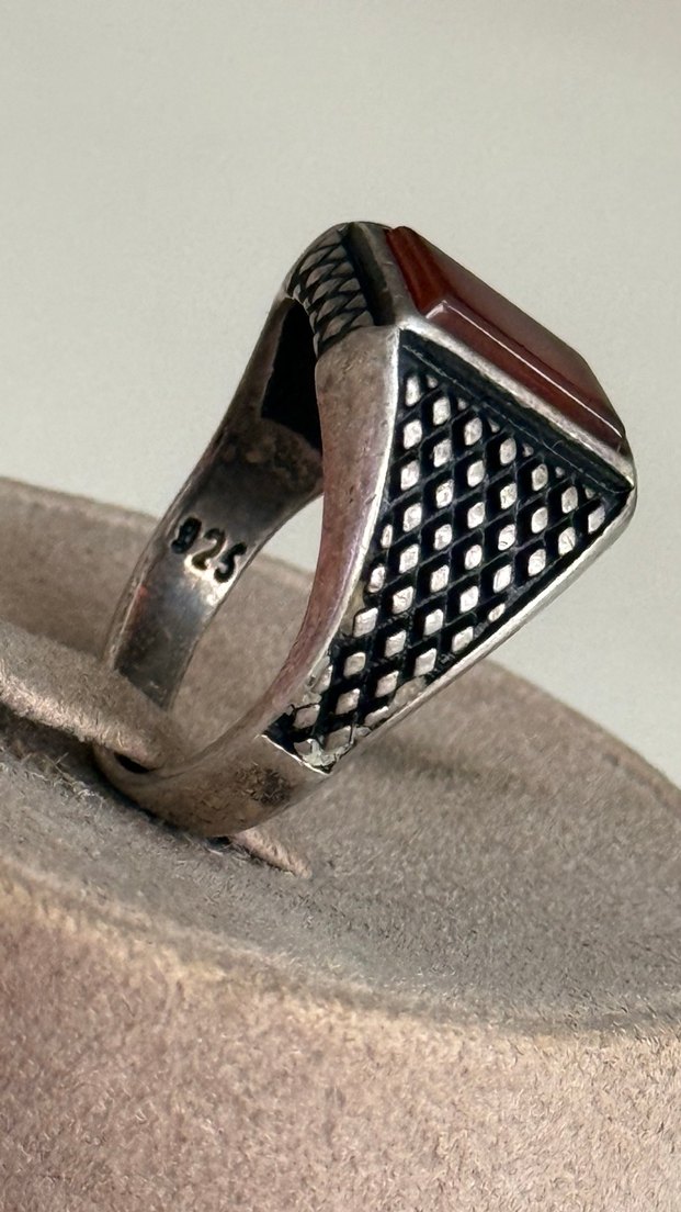 925 AYAR GÜMÜŞ ESKİ AKİK TAŞLI YÜZÜK - Görsel 5