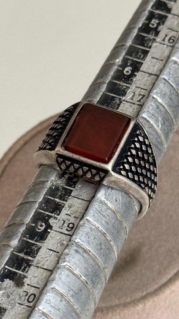 925 AYAR GÜMÜŞ ESKİ AKİK TAŞLI YÜZÜK - Görsel 2