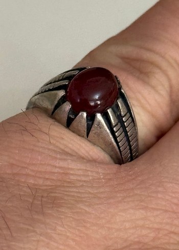 925 AYAR GÜMÜŞ ESKİ AKİK TAŞLI YÜZÜK - Görsel 3